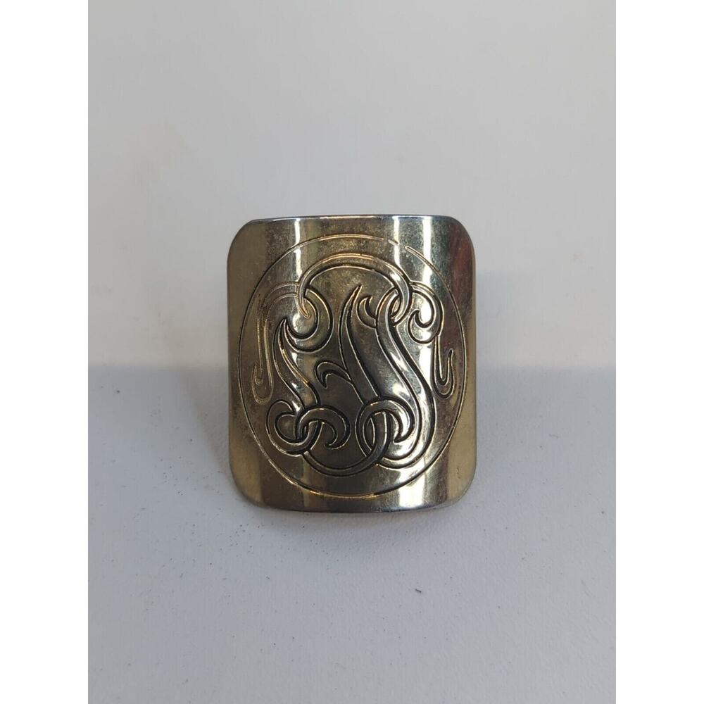 Vintage Double Band Scrollwork Gold Tone Square North South Size 5 1/2 Ring